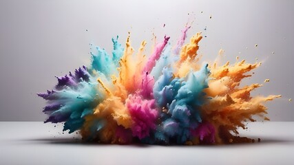 Abstract spray of colored dust powder, explosion splash of color powder with freeze isolated on background