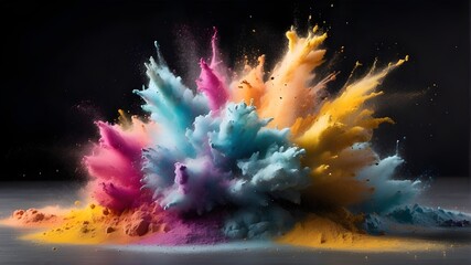 Obraz premium Abstract spray of colored dust powder, explosion splash of color powder with freeze isolated on background