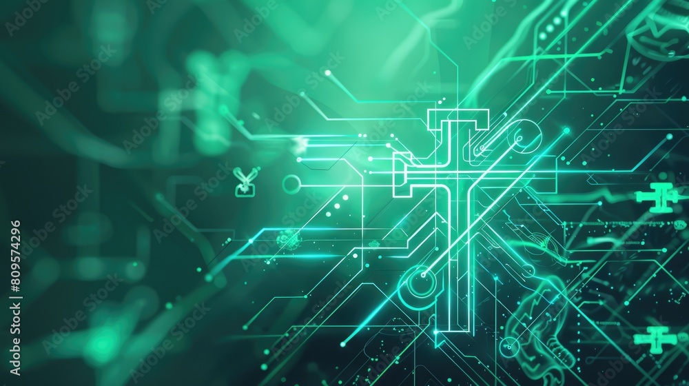 Poster circuit board with glowing green lines aig51a.