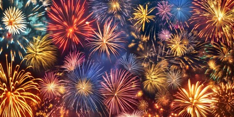 A breathtaking display of vivid and colorful fireworks lighting up the night sky during a celebration