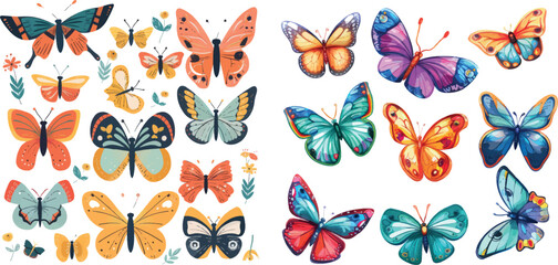 Illustration of cute butterflies set