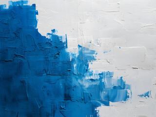 blue and white color hand brush paint on old wall background with the floor. cement wall texture with copy space