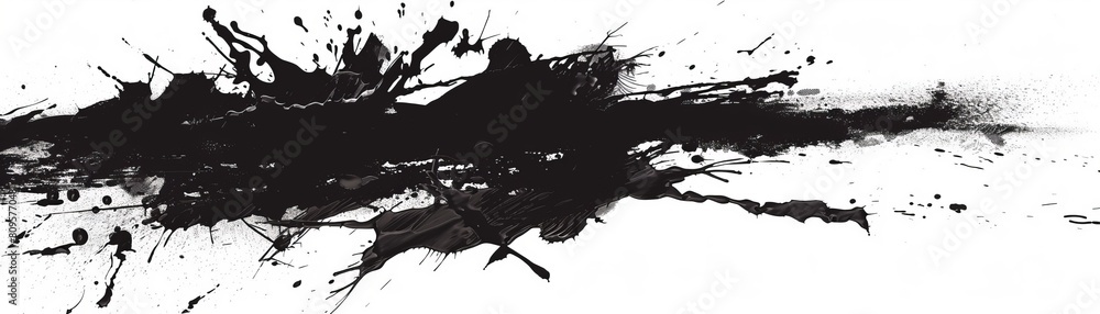 Sticker A black abstract in splash, paint, brushstrokes, stain grunge isolated on a white background.