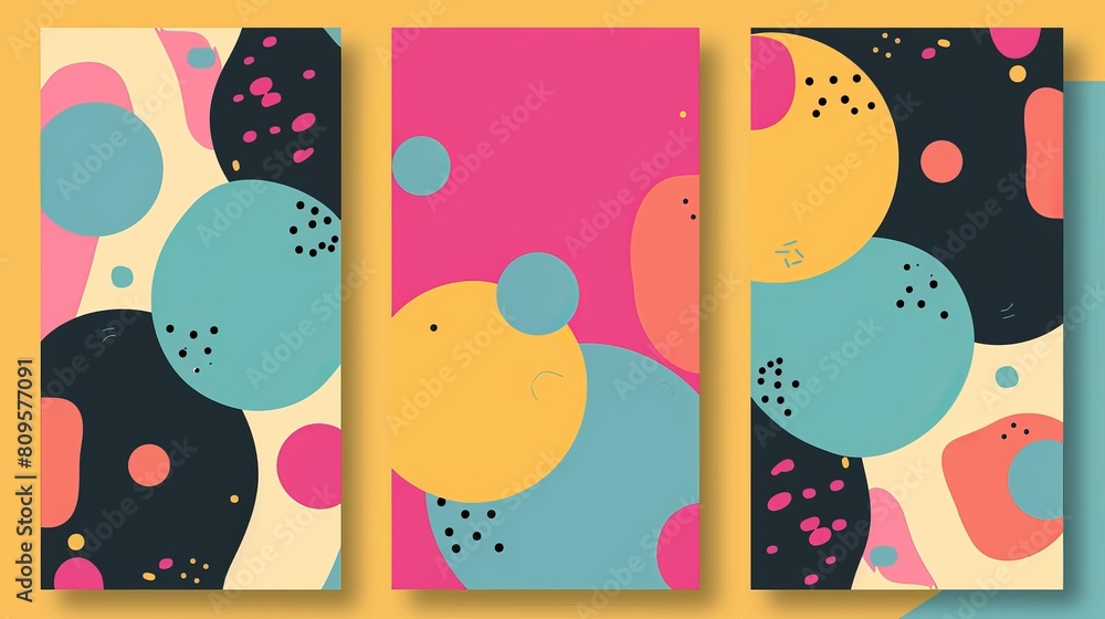 Poster a set of abstract template flyers with basic volume color circles.