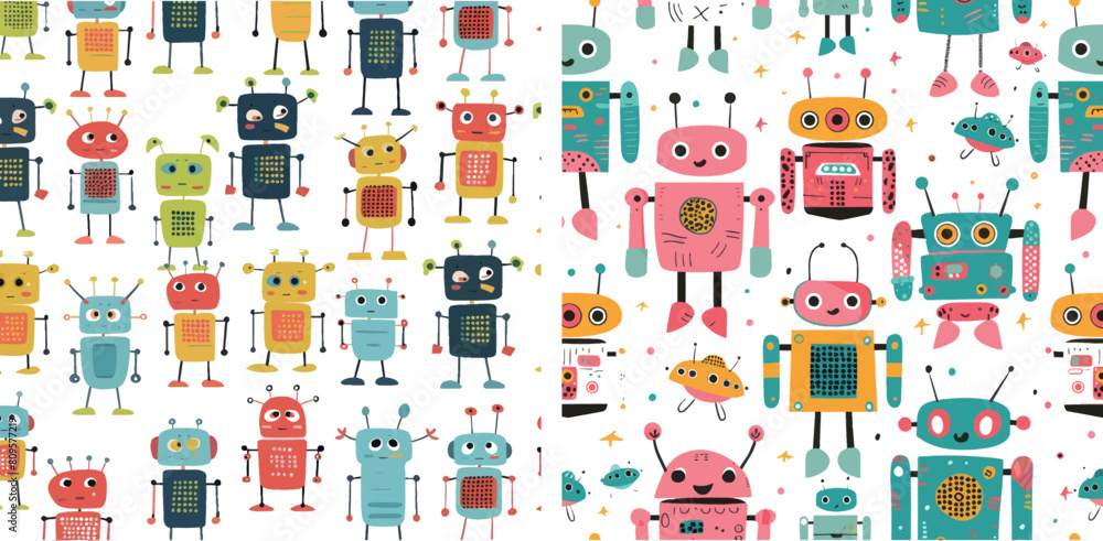 Poster Robot pattern with cute colorful robots