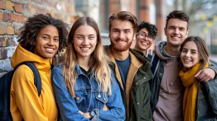 Fototapeta premium A group of young people are smiling and posing for a picture