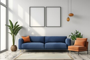 Modern Living Room with Blue Sofa