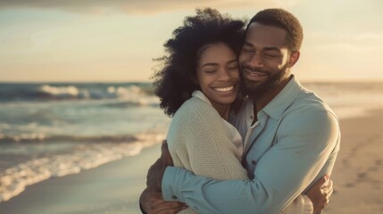 Romantic Couple Embracing at Beach