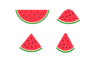 Watermelon half and sliced on white background. Fresh and juicy watermelons. cut and chopped fruit. Vector illustration