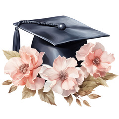 Floral Graduation Cap Clipart with transparent background
