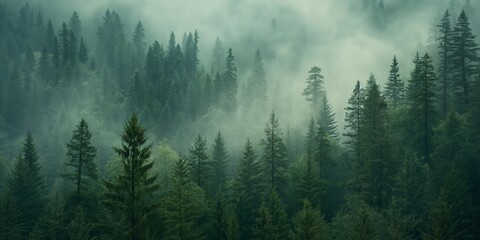 Misty Pine Forest: Ethereal and Mysterious Landscape
