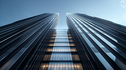 Minimalist skyline: symmetrical lines with deep blue sky