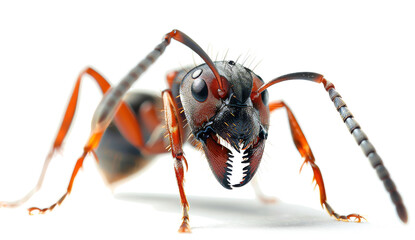Red ant macro closeup isolated on a transparent background.