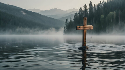 cross on the lake