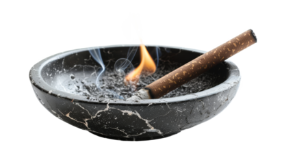 ashtray and lit cigaret isolated on a transparent background