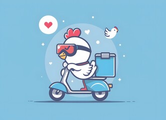 Cute chicken riding scooter delivery service