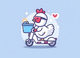 Cute chicken riding scooter delivery service