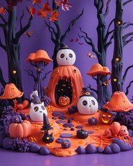 Halloween-themed diorama made of clay