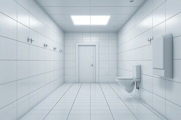 Big Empty Toilet Room, White Walls, Modern Empty Toilet, Abstract Generative AI Illustration