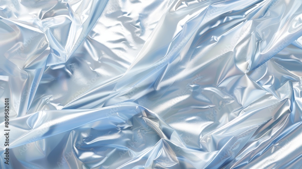 Poster intricately rolled cellophane banner with realistic crumpled texture. clear transparent polyethylene