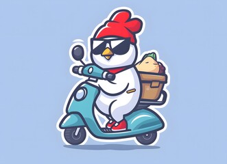 Cute chicken riding scooter delivery service