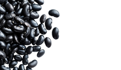 black beans isolated on a transparent background with copy space
