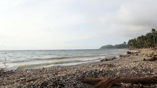 View of the waves on the beach in Majene Indonesia