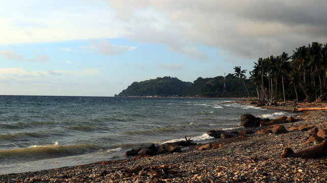 View of the waves on the beach in Majene Indonesia