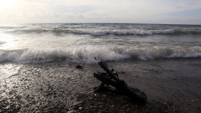 View of the waves on the beach in Majene Indonesia