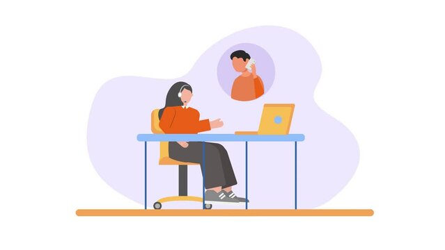 Animated video customer support service concept. Full length animation illustration. High quality 4k footage