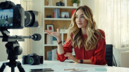 Woman Recording a Vlog at Home