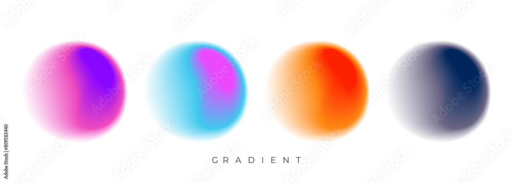 Aufkleber set of blurred color round shapes. bright color gradients. defocused circle stains for creative grap