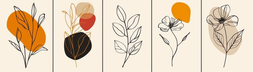 Abstract Plant Art design for wall framed prints, canvas prints, posters, home decor, covers, wallpapers. Line art drawing with abstract shapes.