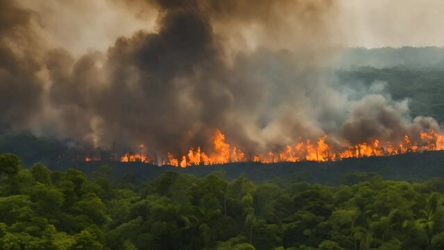 Burnt forest, forest fire, climate change concept. Danger of forest fires for wild animals.