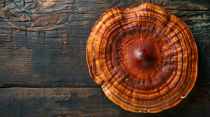 Ganoderma lucidum mushroom on wooden background