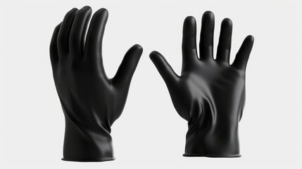 A hand with nitrile gloves and a black rubber disposable latex personal protective equipment isolated on a white background, Realistic 3D modern illustration.