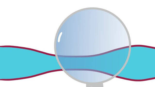 On top of the writhing or wriggling cartoon water jet is a magnifying glass or a simple transparent piece of glass.