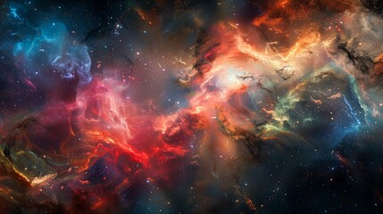 A vibrant nebula with swirling colors and intricate patterns, representing the cosmic beauty of space photography. With a softly blurred background