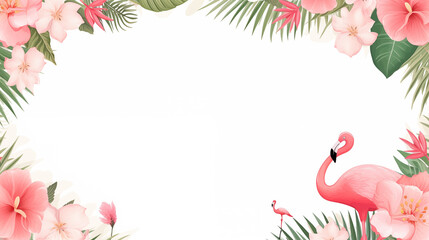 Cute cartoon flamingo frame border on background in vector style.