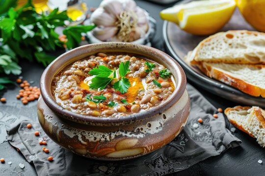 Ful Medames Traditional Egyptian Dish made from Cooked Fava Beans Mixed with Various Spices