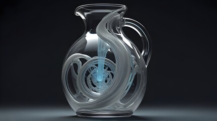  A futuristic jug made of translucent material, containing a swirling vortex of energy