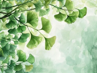 High-detail depiction of Gingko Biloba leaves, renowned for memory enhancement, with right copy space