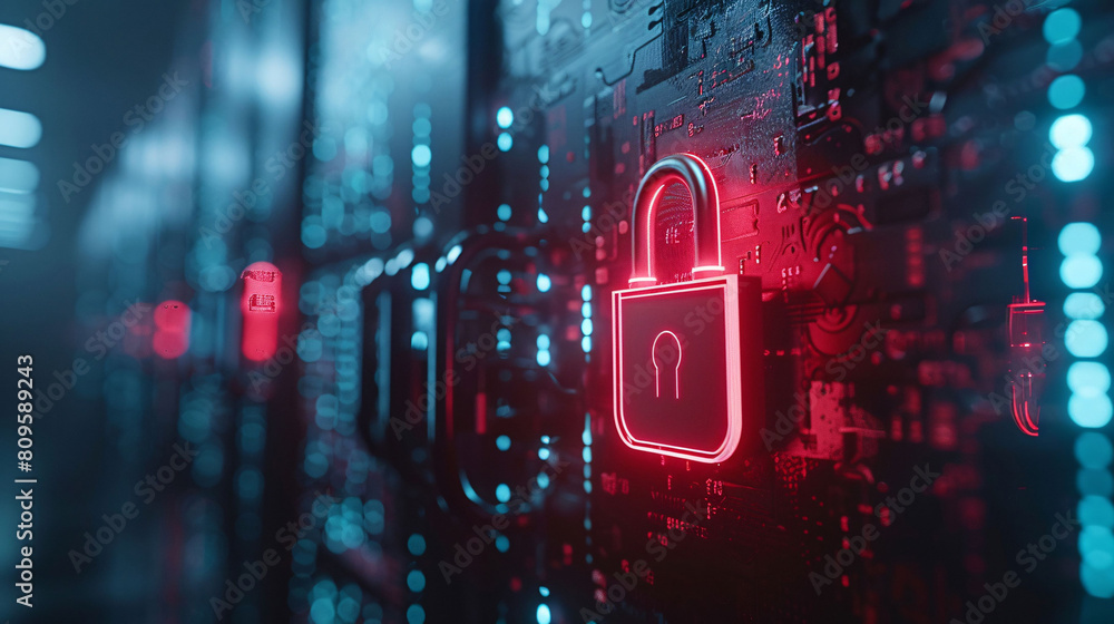 Poster internet financial property security illustration, protect network data hacker attack poster concept