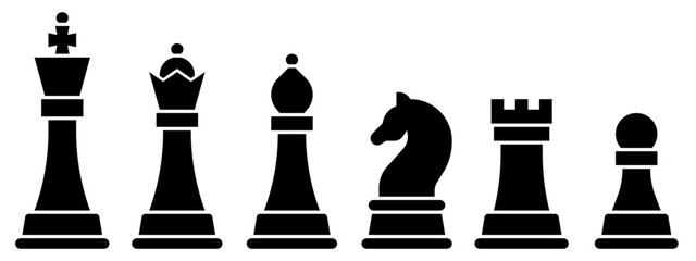 Minimalist vector illustration of chess pieces in solid style