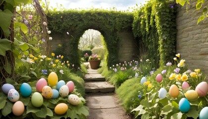 Craft an easter egg hunt in a secret garden with upscaled 8 - Powered by Adobe