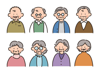シニア男女のアイコンイラストセット