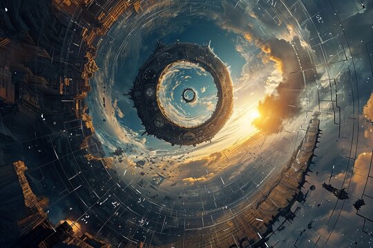 Time, space, infinity. Time machine Glowing HUD circle. Tunnel Leading to Time Travel Portal