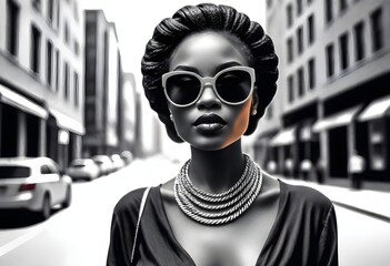 Sketch lines fashionforward black woman posing in  (2)