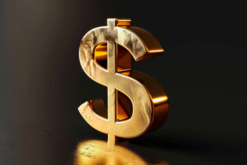 Luxury golden 3d dollar sign on black background. Dollar Currency Symbols Gold Color, Forex Trading concept. Currency. Copy space