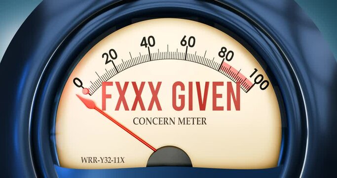 Concern meter showing zero of fxxx given. None of the f word, minimum value, below the norm. At the bottom or lack of f@#! given.